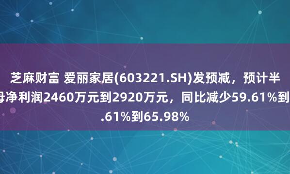 芝麻财富 爱丽家居(603221.SH)发预减，预计半年度归母净利润2460万元到2920万元，同比减少59.61%到65.98%