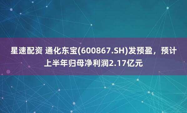 星速配资 通化东宝(600867.SH)发预盈，预计上半年归母净利润2.17亿元